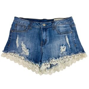 Wish List Jean Shorts Women's Sz M Denim Cutoff w/Lace Trim Mid Rise Distressed